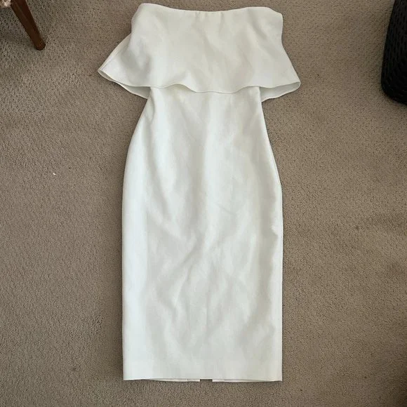white off the shoulder graduation dress White Satin Off Shoulder Tea Length Wedding Party Dress, White Satin G –  Cutedressy main image 0